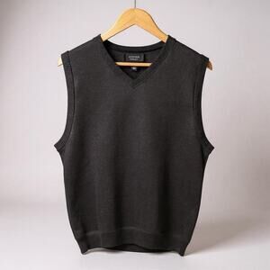 Nordstrom Sweater Vest Men’s Lrg Gray 100% Extra Fine Merino Wool V-Neck Preppy
